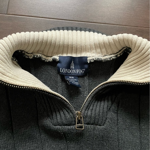 London Fog Navy Blue Zip Collar Sweater Men’s Medium 100% Cotton - Picture 4 of 8